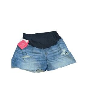 Isabel Maternity Distressed Midi Jean Short 4/27 With Crossover Panel